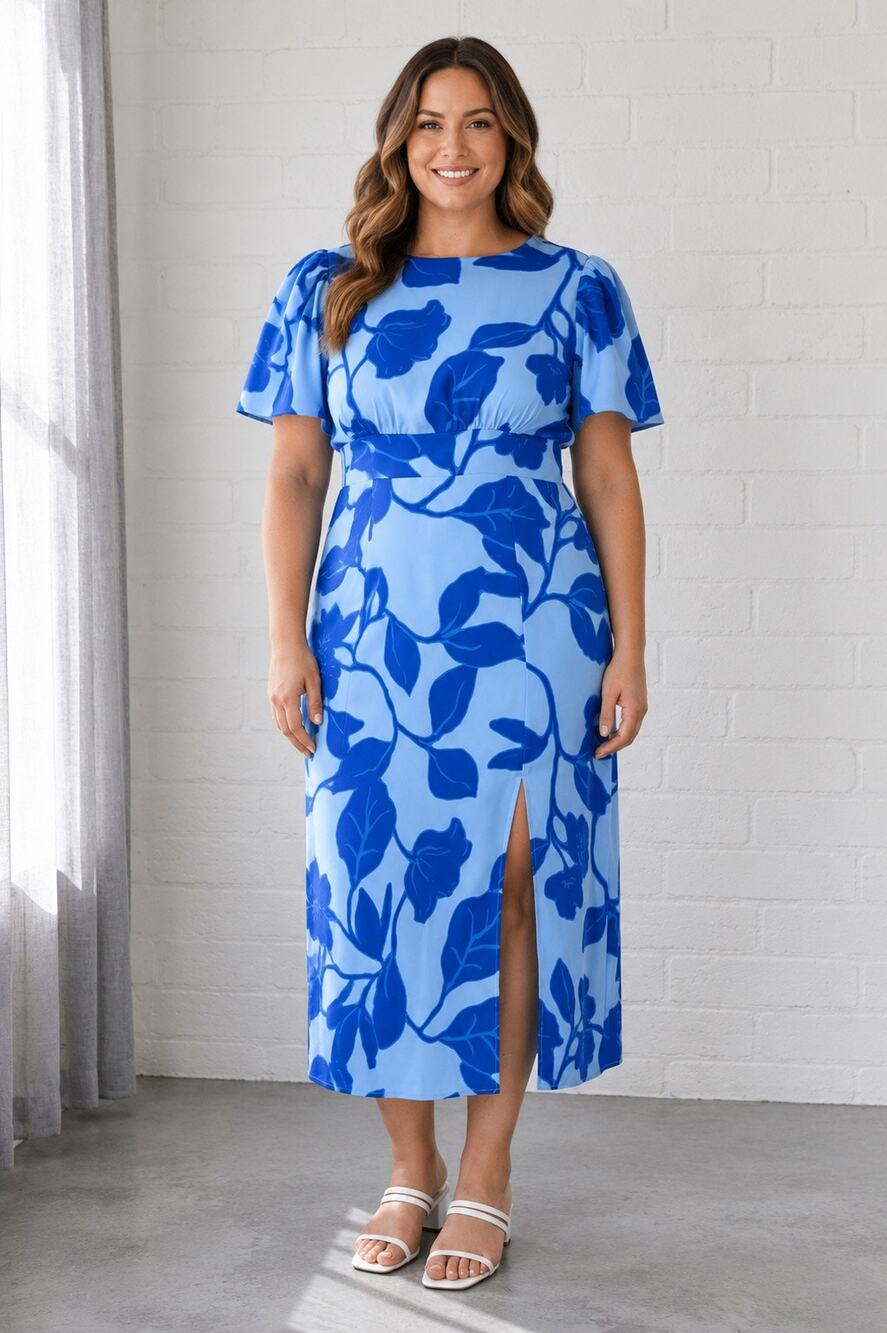Sugarlips Ariya Garden Bloom Midi Dress Curve 2XL Cottagecore Blue Floral Dress